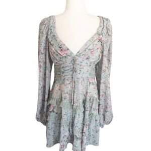 Altar'd State Floral Long Sleeve Dress - Soft Green and Pink